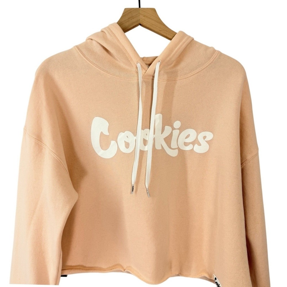 Cookies SF Womens Cropped Hoodie Peach Apricot‎ Logo Sweatshirt Raw Hem Large
